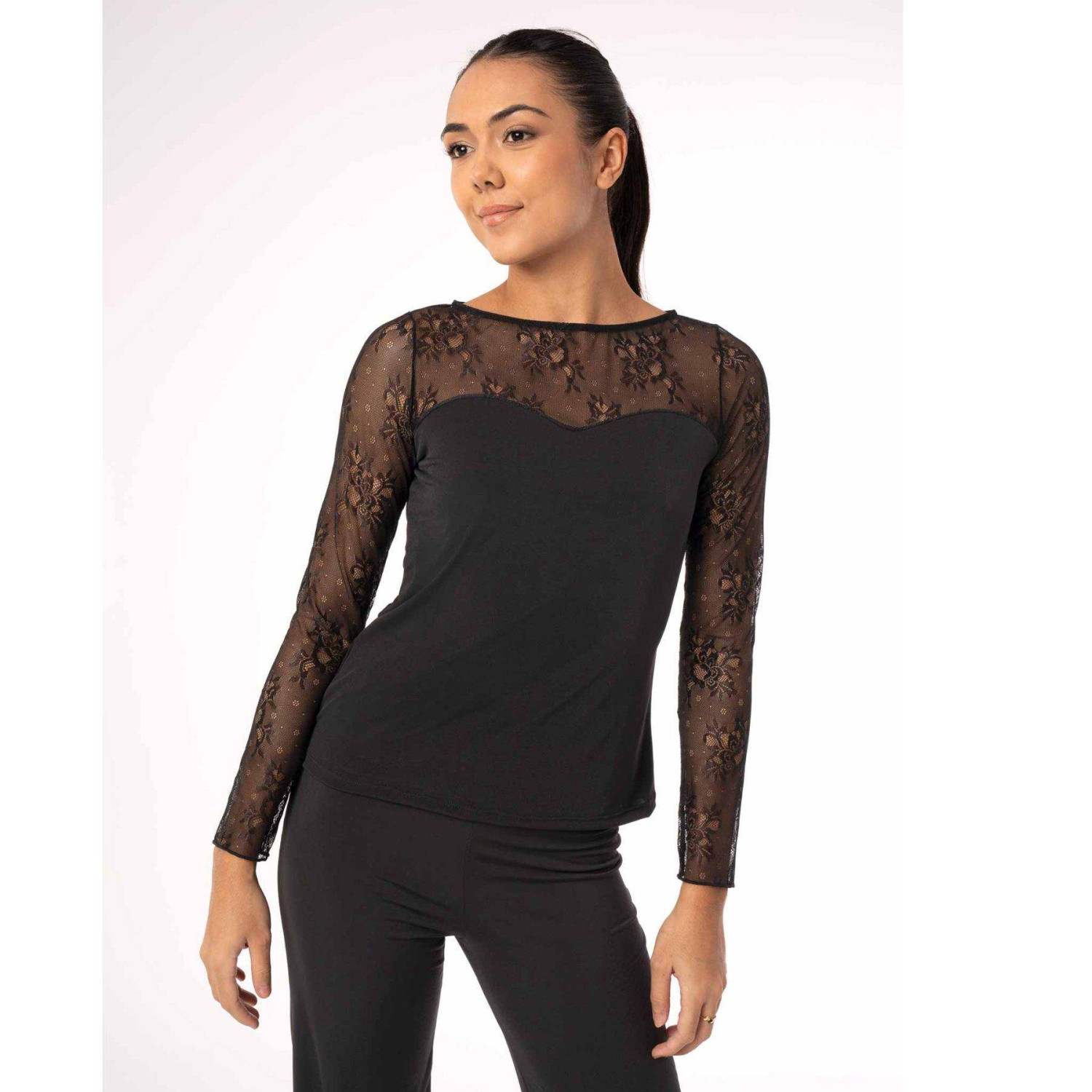 Langarmshirt mit floraler Spitze Fiama 6649 Intermezzo