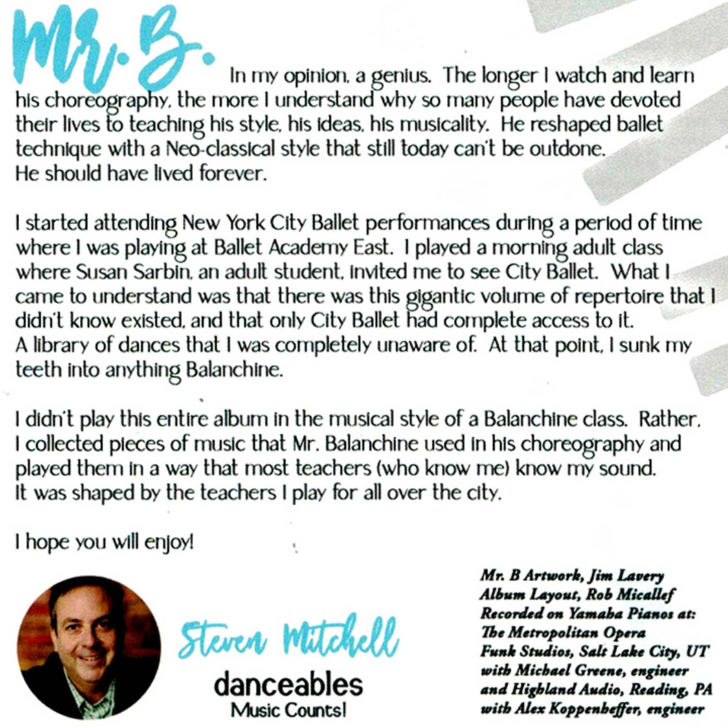 Music for Ballet Class CD - Steven Mitchell - SM014C