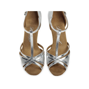 Tanzschuh Flareabsatz 5cm Silberbrokat 205-077-045 Diamant